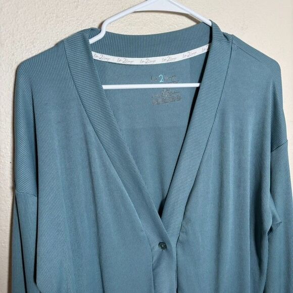 Live 2 Lounge Cardigan Women's Large Blue V-Neck Ribbed Long Sleeve Casual - Picture 2 of 7